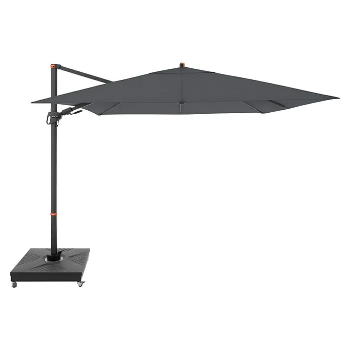 Doppler Ampelschirm myZone AX - Anthrazit, Bespannungsmaß (L x B): 280 x 280 cm - Grauer Sonnenschirm mit Stahlgestell und Sockel. Der Schirm ist quadratisch und bietet angenehmen Schatten im Freien.