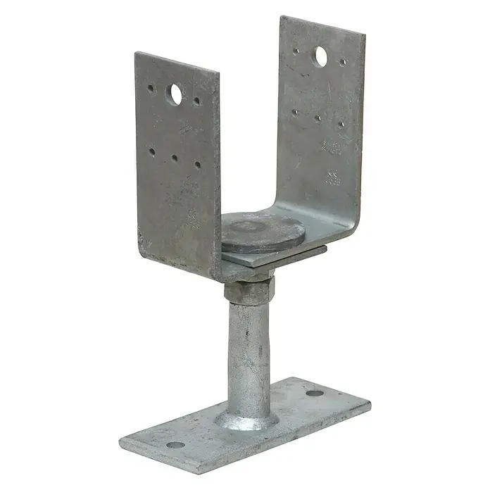 Simpson Strong-Tie Stützenfuß VARIO - Höhenverstellung: 136 mm - 189 mm, Breitenverstellung: 120 mm - 160 mm, Schrauben - Metallpfostenfuß mit verstellbarer Höhe, ideal für den Bau von Terrassen und Zäunen. Robuste Konstruktion für sicheren Halt.
