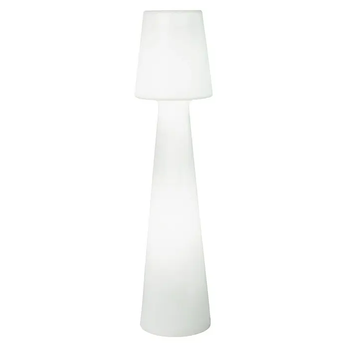 New Garden Design-Außenleuchte Lola 110 - Höhe: 110 cm, Leistung: 16 W, Tageslichtweiß - Diese Aufnahme zeigt eine große, weiße Stehlampe mit einem schlichten, modernen Design, ideal für Innenräume. Die Lampe strahlt Eleganz und Stil aus.
