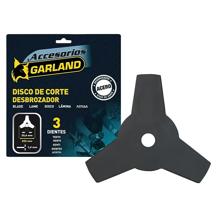 Garland Disco de corte de 3 dientes para desbrozadora - Diámetro: 25,5 cm, Específico para: Desbrozadora de más de 32 cc, 1 ud. - Disco de corte para desbrozadora Garland. La cuchilla de acero de tres dientes es ideal para cortar hierba y matorrales de manera eficiente.