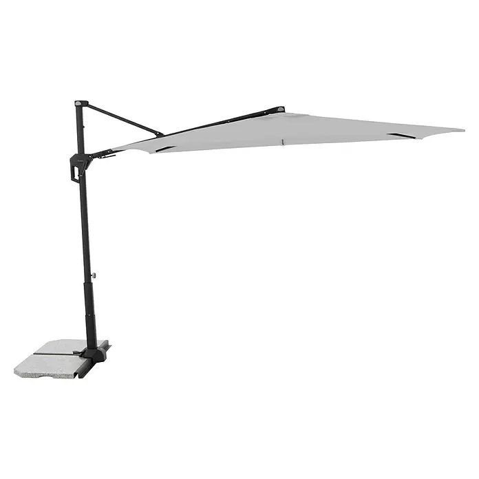 Doppler Active Ampelschirm Side City - Hellgrau, Bespannungsmaß (L x B): 240 x 135 cm - Hellgrauer Ampelschirm mit dunkelgrauem Gestell und Steinbasis, für Schatten im Freien ausgefahren.