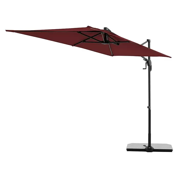 Doppler Active Ampelschirm Side City - Rot, Bespannungsmaß (L x B): 240 x 135 cm - Bordeauxroter Ampelschirm mit dunkelgrauem Gestell und Fuß, schattenspendend geneigt.