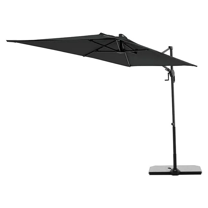 Doppler Active Ampelschirm Side City - Anthrazit, Bespannungsmaß (L x B): 240 x 135 cm - Ein grauer, quadratischer Sonnenschirm mit seitlichem Mast für den Außenbereich, der Schatten spendet und vor der Sonne schützt.