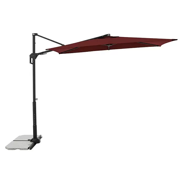 Doppler Active Ampelschirm Side City - Rot, Bespannungsmaß (L x B): 240 x 135 cm - Weinroter Ampelschirm mit dunkelgrauem Gestell und grauen Fußgewichten.