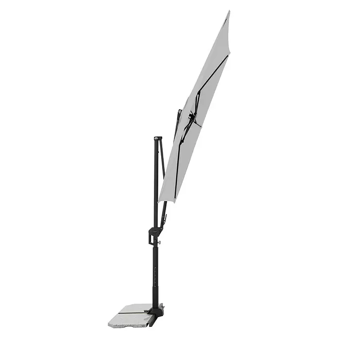 Doppler Active Ampelschirm Side City - Hellgrau, Bespannungsmaß (L x B): 240 x 135 cm - Ampelschirm mit schwarzem Gestell und hellgrauem Bezug, zusammengeklappt auf stabilem Standfuß.