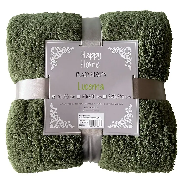 Manta para sofá Lucerna - 130 x 160 cm, Poliéster, Verde - Una manta Happy Home Plaid Sherpa "Lucerna" de color verde oliva, ideal para momentos de relax. Tamaño: 130x160 cm.
