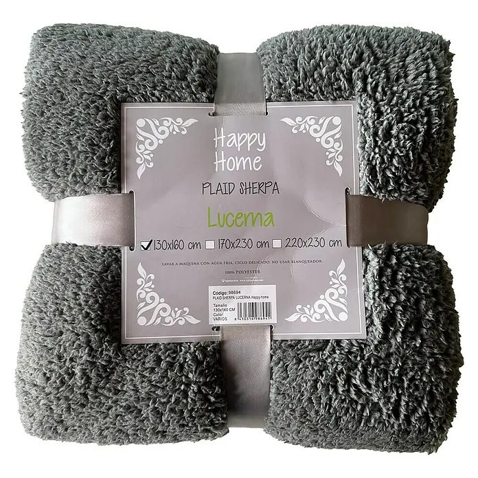 Manta para sofá Lucerna - 130 x 160 cm, Poliéster, Gris - Manta gris Happy Home Plaid Sherpa Lucerna, de 130x160 cm, hecha de 100% poliéster para momentos acogedores.