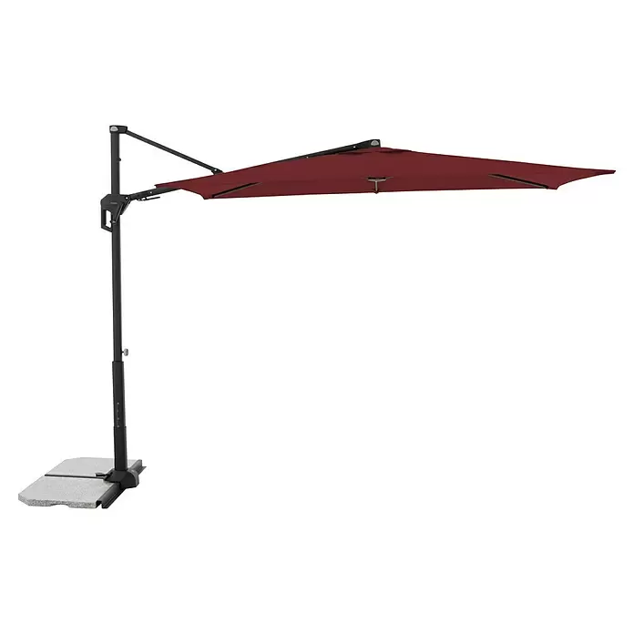 Doppler Active Ampelschirm Side City - Rot, Bespannungsmaß (L x B): 240 x 135 cm - Dunkelroter Ampelschirm mit schwarzem Aluminiumgestell und Steinplattenfuß für den Außenbereich.