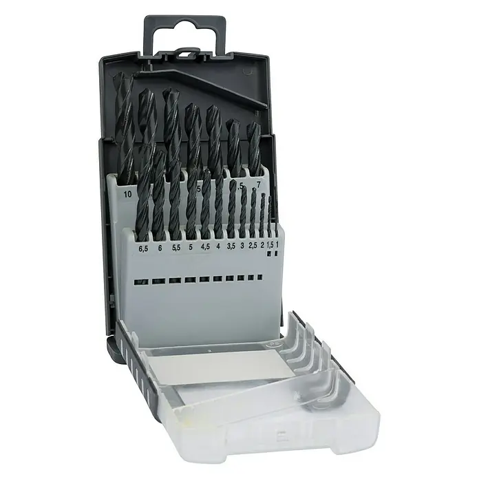 Craftomat Bohrer-Set Gripbox - Durchmesser Bohrer: 10 mm - Bohrer-Set in einem grauen Etui mit Größenangaben, ideal für präzise Arbeiten und vielseitige Anwendungen in Werkstatt und Hobby.
