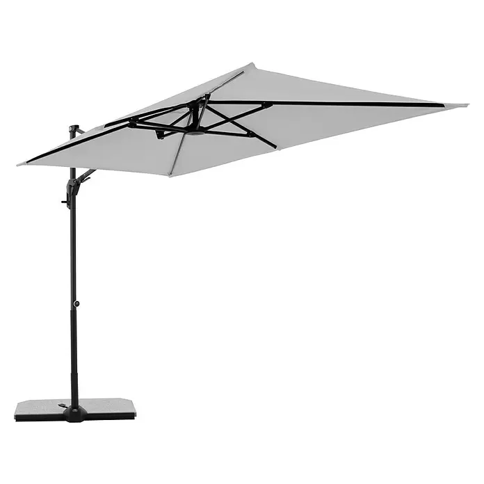 Doppler Active Ampelschirm Side City - Hellgrau, Bespannungsmaß (L x B): 240 x 135 cm - Grauer Ampelschirm mit schwarzem Gestell und Standfuß.