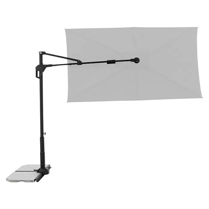 Doppler Active Ampelschirm Side City - Hellgrau, Bespannungsmaß (L x B): 240 x 135 cm - Weißer rechteckiger Ampelschirm mit schwarzem Gestell und grauem Steinplattenfuß.