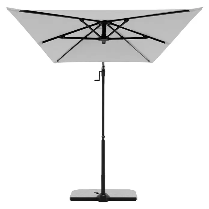 Doppler Active Ampelschirm Side City - Hellgrau, Bespannungsmaß (L x B): 240 x 135 cm - Weißer quadratischer Sonnenschirm mit schwarzem Metallgestell, Stange, Kurbelmechanismus und stabilem Fuß.