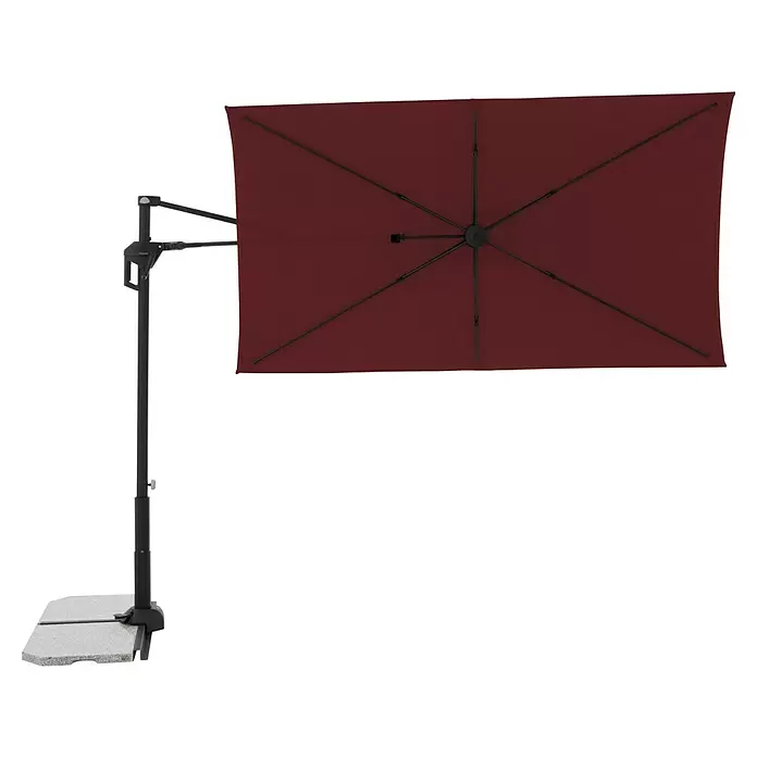Doppler Active Ampelschirm Side City - Rot, Bespannungsmaß (L x B): 240 x 135 cm - Rechteckiger, bordeauxroter Ampelschirm mit dunklem Ständer und Betonfuß für Sonnenschutz im Freien.