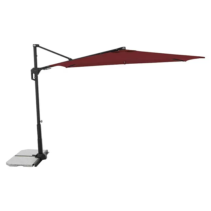 Doppler Active Ampelschirm Side City - Rot, Bespannungsmaß (L x B): 240 x 135 cm - Dunkelroter Ampelschirm mit dunklem Gestell und Basis für den Außenbereich.