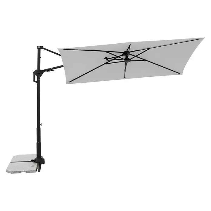Doppler Active Ampelschirm Side City - Hellgrau, Bespannungsmaß (L x B): 240 x 135 cm - Weißer, rechteckiger Freiarmschirm von Doppler mit dunklem Gestell und Steinplatte.