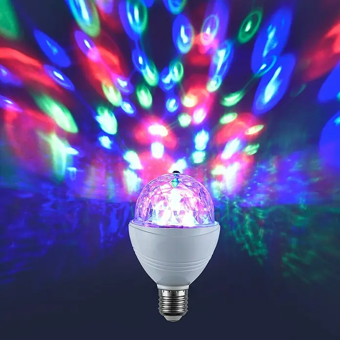 LED-Lampe Vintage Globe-Form E27 - E27, Nicht Dimmbar, Neutralweiß, 180 lm, 3 W - Party-Glühbirne mit rotierenden LED-Lichtern, die ein lebendiges und farbenfrohes Ambiente erzeugt. Ideal für Partys und Veranstaltungen.