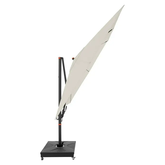 Doppler Ampelschirm myZone AX - Natur, Bespannungsmaß (L x B): 280 x 280 cm - Moderne, seitlich hängende Markise mit grauem Schirm und robustem, schwarzem Ständer für den Außenbereich.