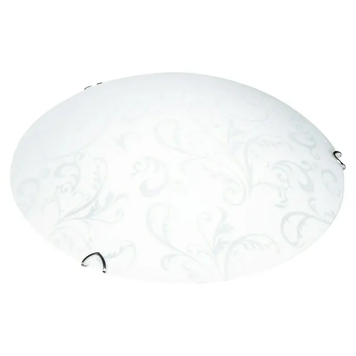Tween Light LED-Deckenleuchte Lesina - 15 W, Weiß, Warmweiß - Nahaufnahme einer weißen Deckenleuchte mit floralen Verzierungen und silbernen Halterungen, die ein sanftes, diffuses Licht verspricht.