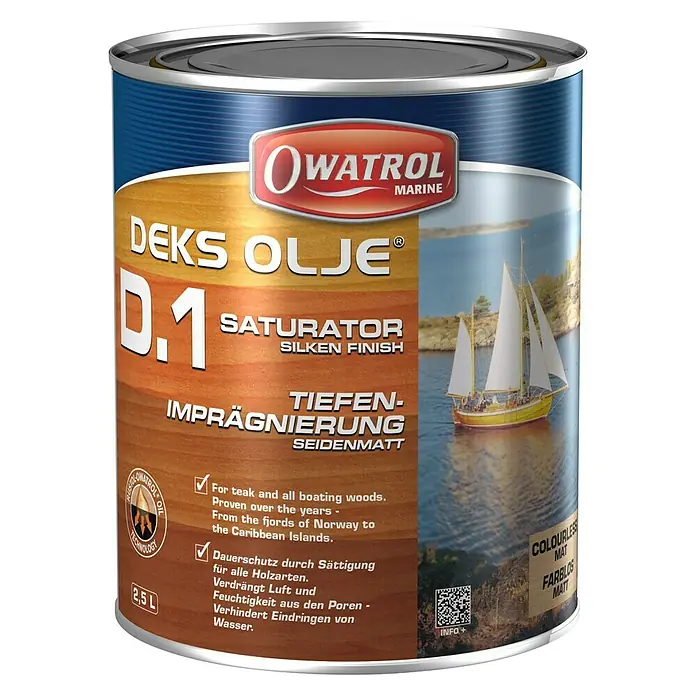 Owatrol Decks-Öl D1 - Transparent, 1 l - Dose Owatrol Deks Olje D.1 Holzöl für Teak- und Bootsbau, bietet Tiefenimprägnierung und seidenglänzendes Finish für langanhaltenden Schutz.