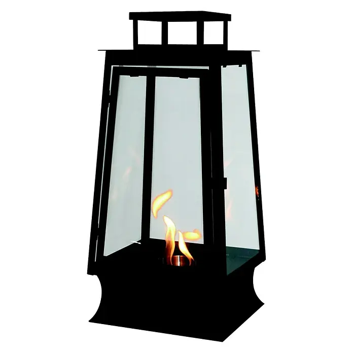 Purline Chimenea de bioetanol Laterne Mystic - Acero inoxidable, Negro - Linterna negra con cristales y llamas visibles. Lámpara decorativa atmosférica para interiores y exteriores.