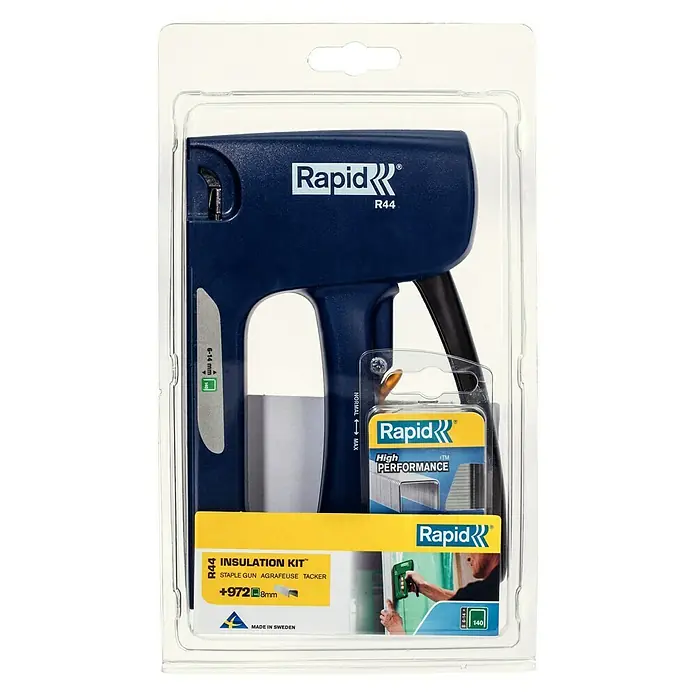 Rapid Handtacker Rapid R44 - Klammertiefe: 4 mm - 14 mm, Geeignet für: Flachdrahtklammern Nr. 140 - Bild einer Rapid R44 Isolierklammerausrüstung.