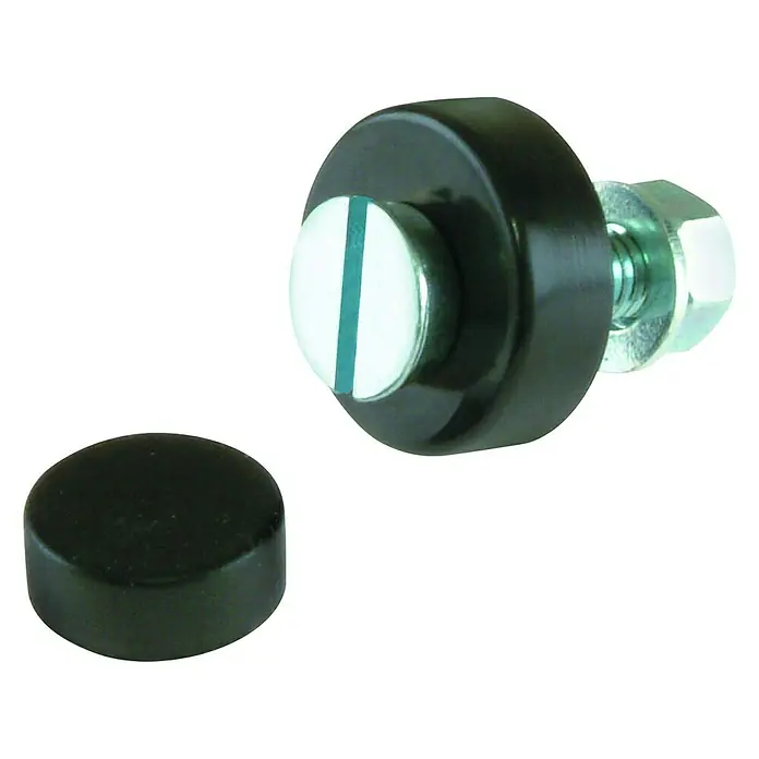Schilderschraube - Gewinde: M 5, Länge: 20 mm, Verzinkt - Hier ist ein schwarzer Möbelknopf mit einer Schraube.