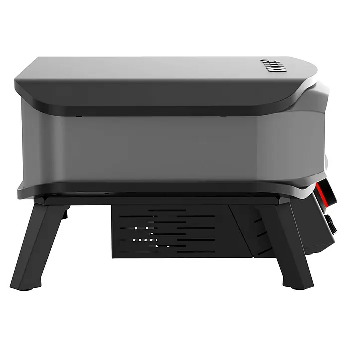 Cozze Horno para pizza Elektro Premium 13" - Superficie de la parrilla (An x Pr): 34 x 34 cm, 2,2 kW - Primer plano de una parrilla portátil con detalles oscuros, que muestra su diseño moderno para uso en exteriores.