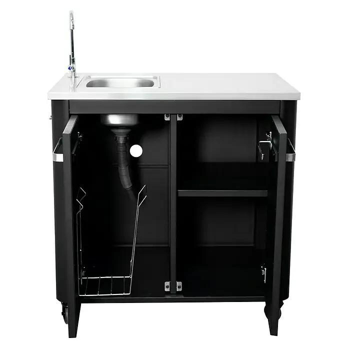 Cozze Outdoorküchen-Modul Spüle - Schwarz, B x T x H: 93,5 x 67 x 90 cm - Kücheninsel mit Spüle und Wasserhahn, ideal für den Außenbereich. Die Schränke bieten praktischen Stauraum für Zubehör.
