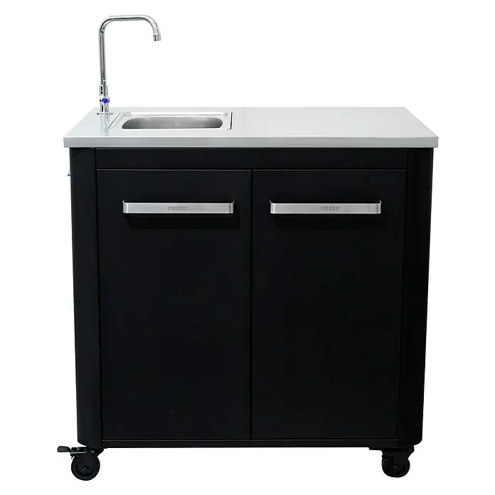 Cozze Outdoorküchen-Modul Spüle - Schwarz, B x T x H: 93,5 x 67 x 90 cm - Schwarzer Cozze Außenküchenwagen mit Spüle und Hahn, ideal für die Zubereitung von Speisen im Freien. Mit praktischen Rollen für Mobilität.