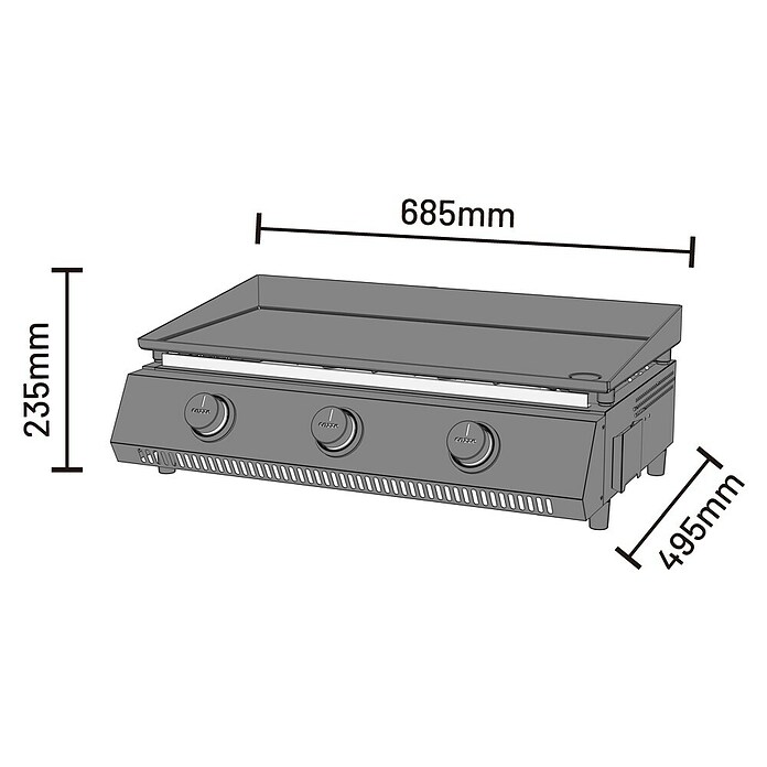 Cozze Plancha-Grill G 700 (Grillfläche (B x T): 66,5 x 35 cm, Anzahl Brenner: 3 Stk., Schwarz) | BAUHAUS