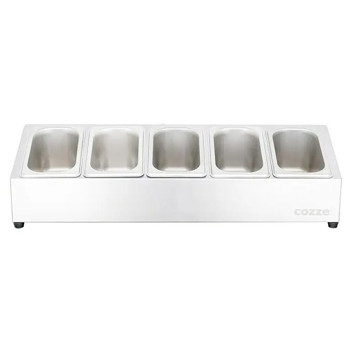 Cozze Toppingstation - Edelstahl, B x T x H: 60 x 20 x 15 cm - Edelstahl-Einsatzbehälter zur Präsentation von Speisen. Ideal für Buffets und Veranstaltungen, mit praktischen Fächern.