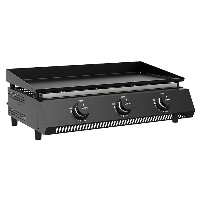 Cozze Plancha-Grill G 700 - Grillfläche (B x T): 66,5 x 35 cm, Anzahl Brenner: 3 Stk., Schwarz - Schwarze Cozze Grillplatte mit drei Temperaturreglern für präzises Grillen, ideal für vielfältige Gerichte.