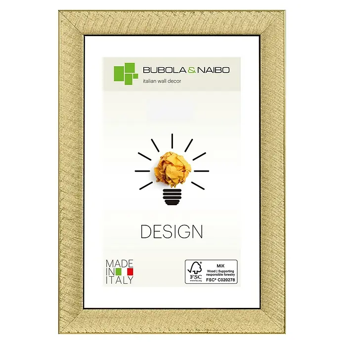 Bubola & Naibo Holzrahmen Maya - 10 x 15 cm, Gold - Goldfarbener Bilderrahmen von Bubola & Naibo mit "Design"-Motiv, ideal für die stilvolle Wanddekoration und zur Unterstützung verantwortungsvoller Forstwirtschaft.