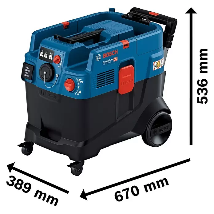 Bosch Professional Elektro-Nass- & Trockensauger GAS 12-40 MA - 1.200 W, 28 l - Blau-schwarzer Bosch Professional GAS 12-40 MA Nass-/Trockensauger, 536mm hoch, 670mm lang, 389mm breit.