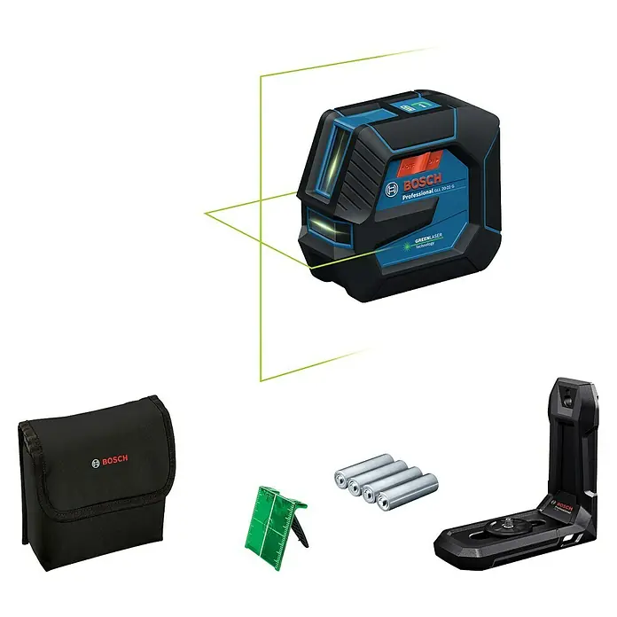Bosch Professional Linienlaser GLL 20-22 G - Max. Arbeitsbereich: 20 m, Nivellierbereich: ± 0,3 mm/m, 5 -tlg. - Bosch GLL 20-22 G Professional Linienlaser mit grüner Lasertechnologie, inklusive Zubehör für präzise Nivellierung.
