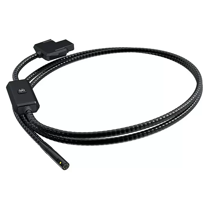 Bosch Professional Kamerakopf GIC 4/5 Imager Dual Camera - Länge: 150 mm - Schwarze flexible Inspektionskamera mit LED-Spitze und USB-Anschluss, aufgerollt.