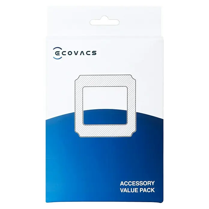 Ecovacs Reinigungsroboter-Reinigungspad WINBOT - Sonstiges, Passend für: Ecovacs WINBOT W2 Pro/W2 Omni - Verpackung der Ecovacs Zubehör-Value-Packung mit blauem Farbverlauf und rechteckiger Aussparung.