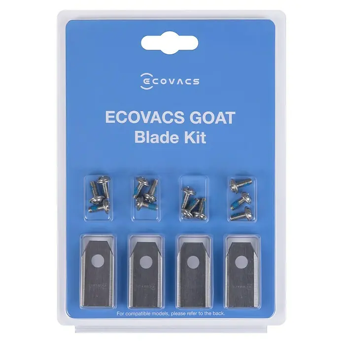 Ecovacs Goat Ersatzmesser-Set für Mähroboter MBK120001 - GOAT G1-, GX, A- und O-Familie - Nahaufnahme eines ECOVACS GOAT Klingensatzes, der Ersatzklingen und Schrauben für den GOAT Mähroboter enthält.