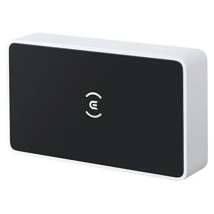 Ecovacs Goat Mobilfunkmodul für Mähroboter - Alle Mähroboter der GOAT A-Familie - Weißes Ubiquiti UniFi Protect Wandgehäuse mit schwarzer Frontplatte und weißem Logo in der Mitte.
