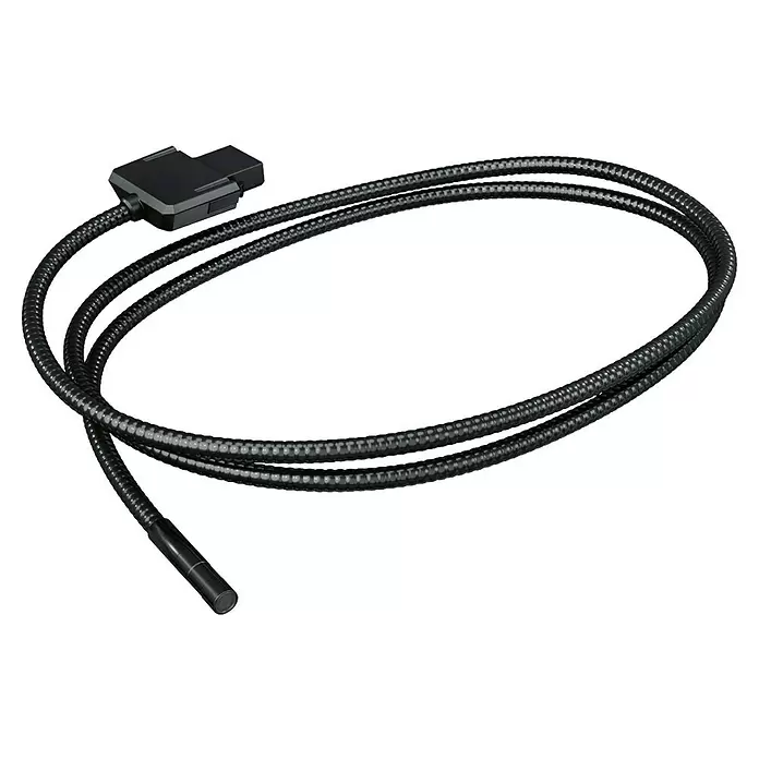 Bosch Professional Kamerakopf GIC 4/5 Imager - Länge: 150 cm - Aufgerolltes schwarzes, flexibles Inspektionskamerakabel mit Stecker und Kameraprobe.