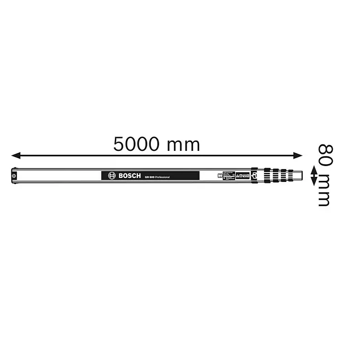Bosch Professional Messlatte GR 500 - Arbeitshöhe: 5 m, Ohne Zubehör - Teleskopische Bosch GR 500 Professional Messlatte, 5000 mm lang und 80 mm breit.