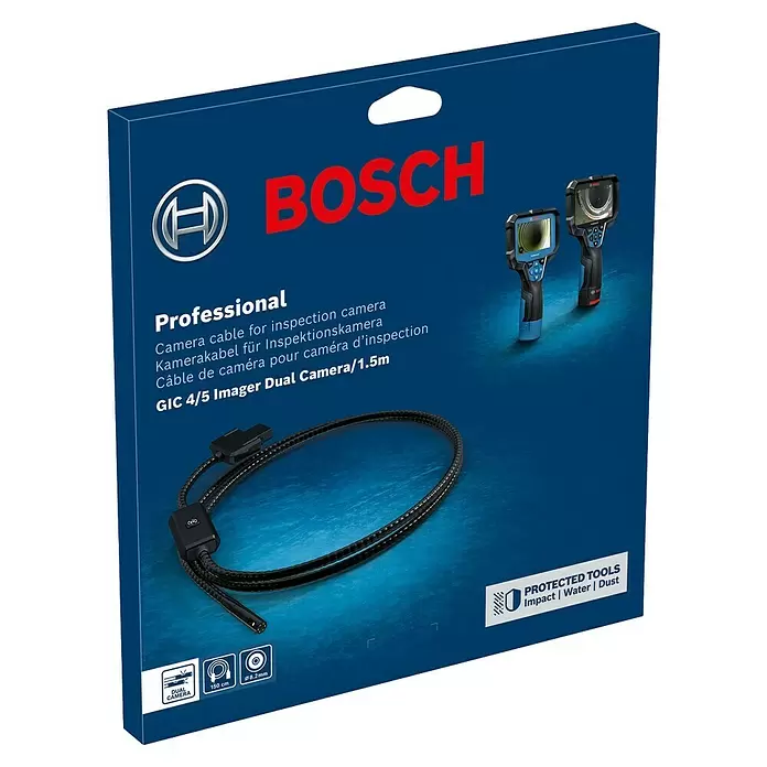 Bosch Professional Endoskopkamera GIC 4/5 Imager - Länge Schwanenhals: 150 cm, Durchmesser Kamerakopf: 3,9 mm - Bosch Professional Inspektionskamerakabel, 1,5m, Ø8,2mm, Dual-Kamera, schwarz.