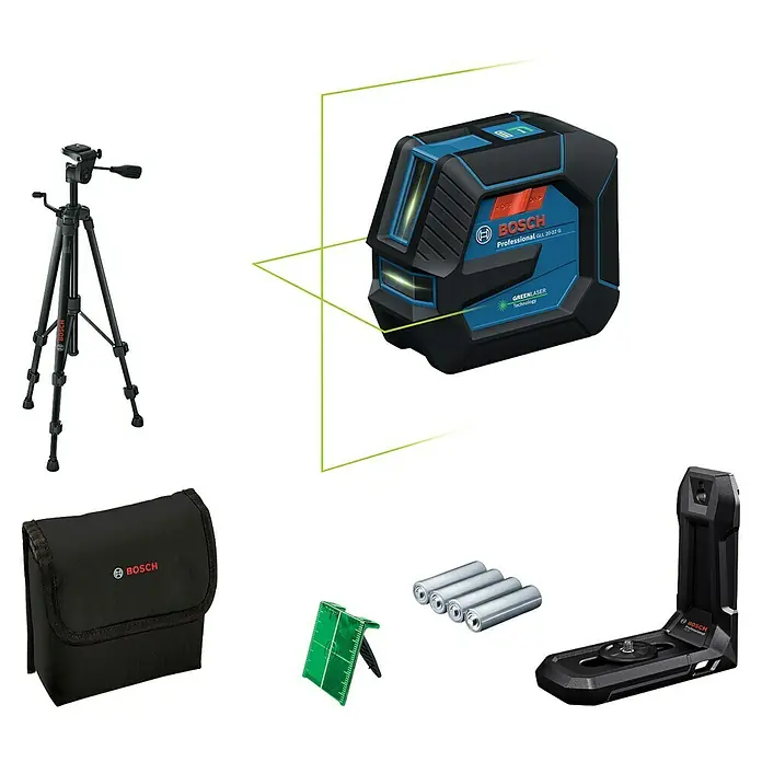 Bosch Professional Linienlaser GLL 20-22 G - Max. Arbeitsbereich: 0 m - 20 m, Nivellierbereich: ± 0,3 mm/m, 7 -tlg. - Bosch GLL 20-22 G Professional Linienlaser-Set mit Zubehör, ideal für präzise Nivellierarbeiten.
