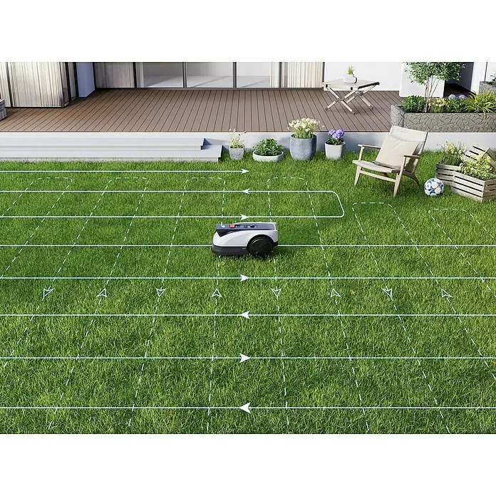 Ecovacs Goat Mähroboter O800 RTK - 800 m², Schnittbreite: 22 cm, Satellitengestützte Navigation, RTK - Ein Rasenmähroboter mäht präzise den Rasen im Garten, gesteuert durch ein intelligentes Navigationssystem für effiziente Pflege.