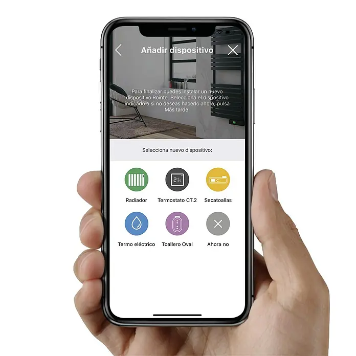 Rointe Emisor térmico Delta - 770 W, Blanco, 9,7 x 67,5 x 58,5 cm, Fluido - Pantalla de smartphone con la opción de añadir un nuevo dispositivo Rointe, incluyendo radiador, termostato, secatoallas y más para soluciones de calefacción inteligentes.