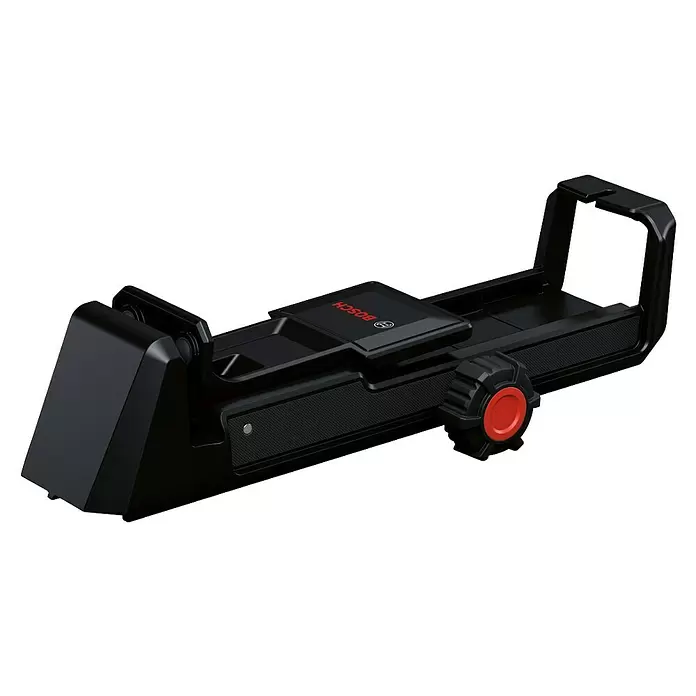 Bosch Professional Klemmhalter Deckenklemme DK20 - Passend für: Linienlaser GLL 18V-120-33 CG, Halterung LB 10 - Schwarze Bosch Laserwasserwaagen-Halterung, verstellbar, mit rotem Drehknopf zur präzisen Ausrichtung.