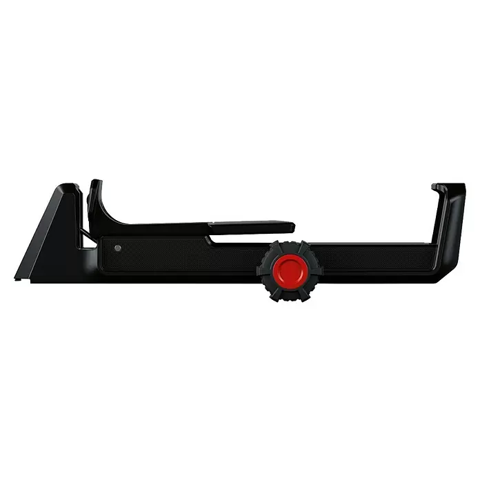 Bosch Professional Klemmhalter Deckenklemme DK20 - Passend für: Linienlaser GLL 18V-120-33 CG, Halterung LB 10 - Schwarzer verstellbarer Geräteständer mit strukturierter Grifffläche und rotem sternförmigem Einstellknopf.