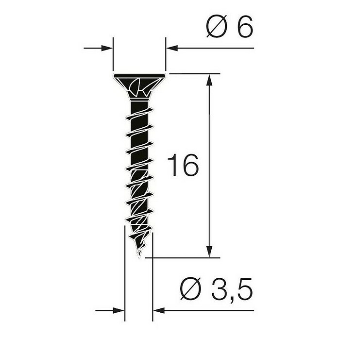 Walteco Univerzalni vijak  (Ø x D: 3,5 x 16 mm, Puni navoj, 16 Kom., Crna) | BAUHAUS