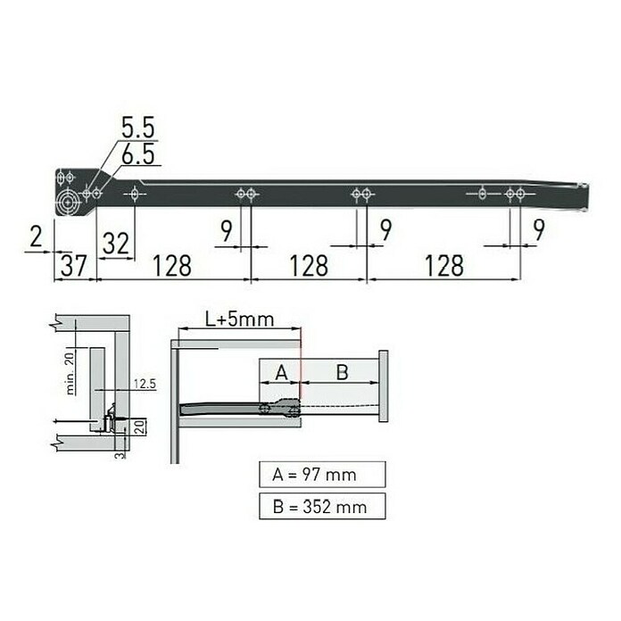 Walteco Vodilica za ladice  (Nosivost: 20 kg, Duljina vodilice: 450 mm) | BAUHAUS