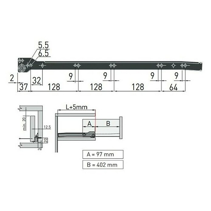 Walteco Schubladenführung (Traglast: 20 kg, Länge Schubkasten: 500 mm) | BAUHAUS